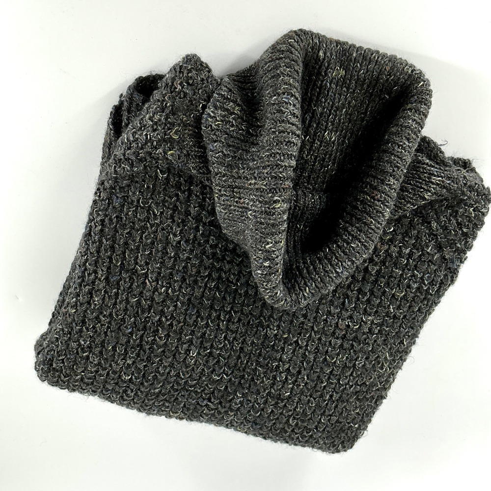 Free People Size M Tweedy Dark Gray Wool Blend Chunky Turtleneck Sweater Dylan - Picture 14 of 15
